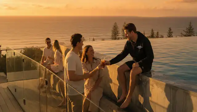 Our Sunny community gathering on the beach; reach out to us for questions about our premium Brisbane and Coastal collections.