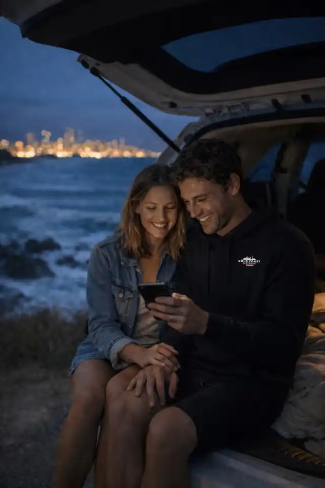 A couple hanging out by their car at night, highlighting the 24/7 adventure lifestyle and NFC tech support available through Sunny Link™.